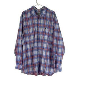 Lacoste 100% Cotton Long Sleeve Button Down Shirt 2XL XXL Blue Red White Plaid